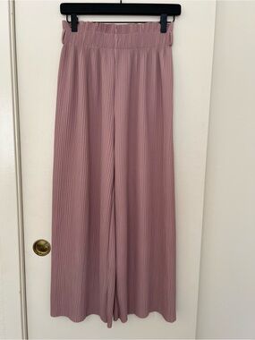 Soft Mauve-pink  Micro-Pleated Wide-Leg Pull-On Pants with Self-Tie Waist SZ 2XL